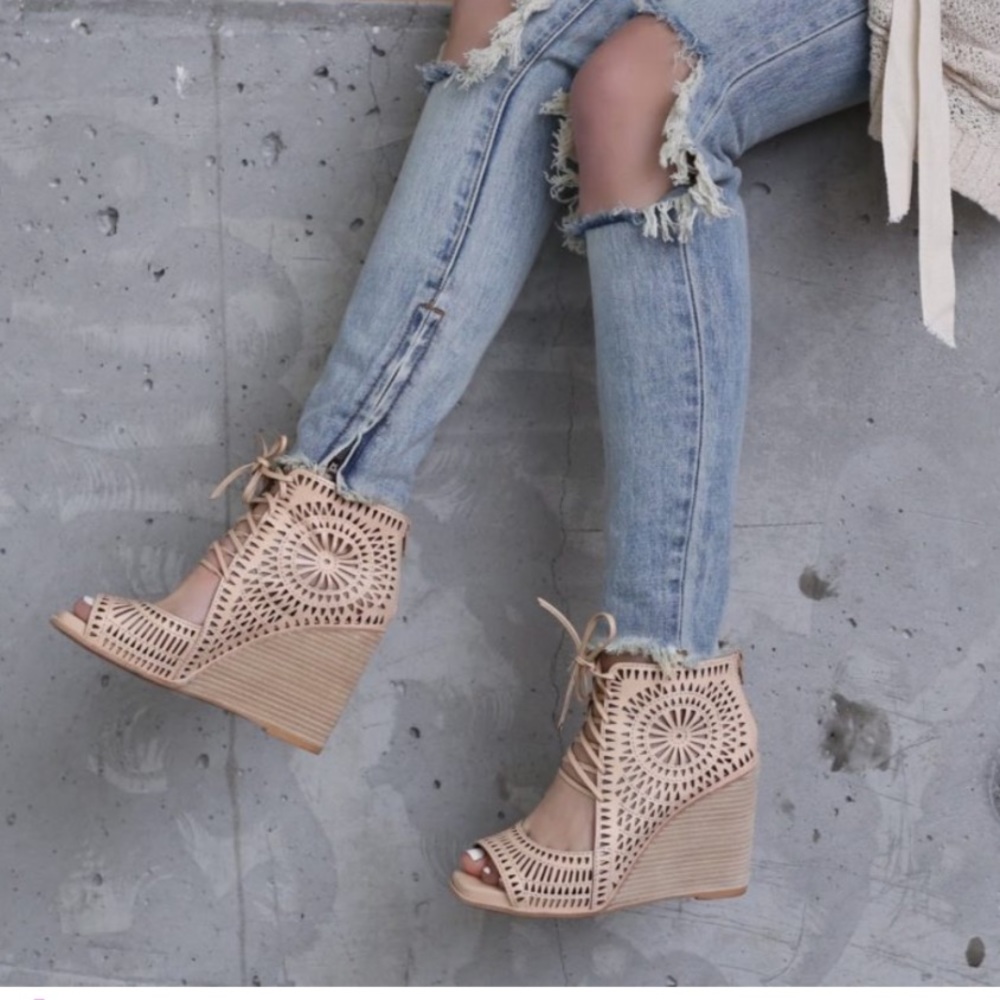 Jeffrey Campbell Rayos Perforated  Wedge Sandals 8